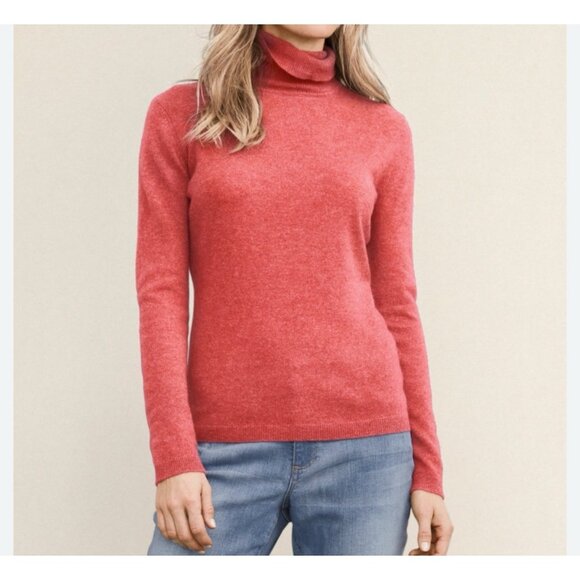Garnet Hill Essential Cashmere Burnt Orange  Turtle Neck Sweater Small - Picture 1 of 10